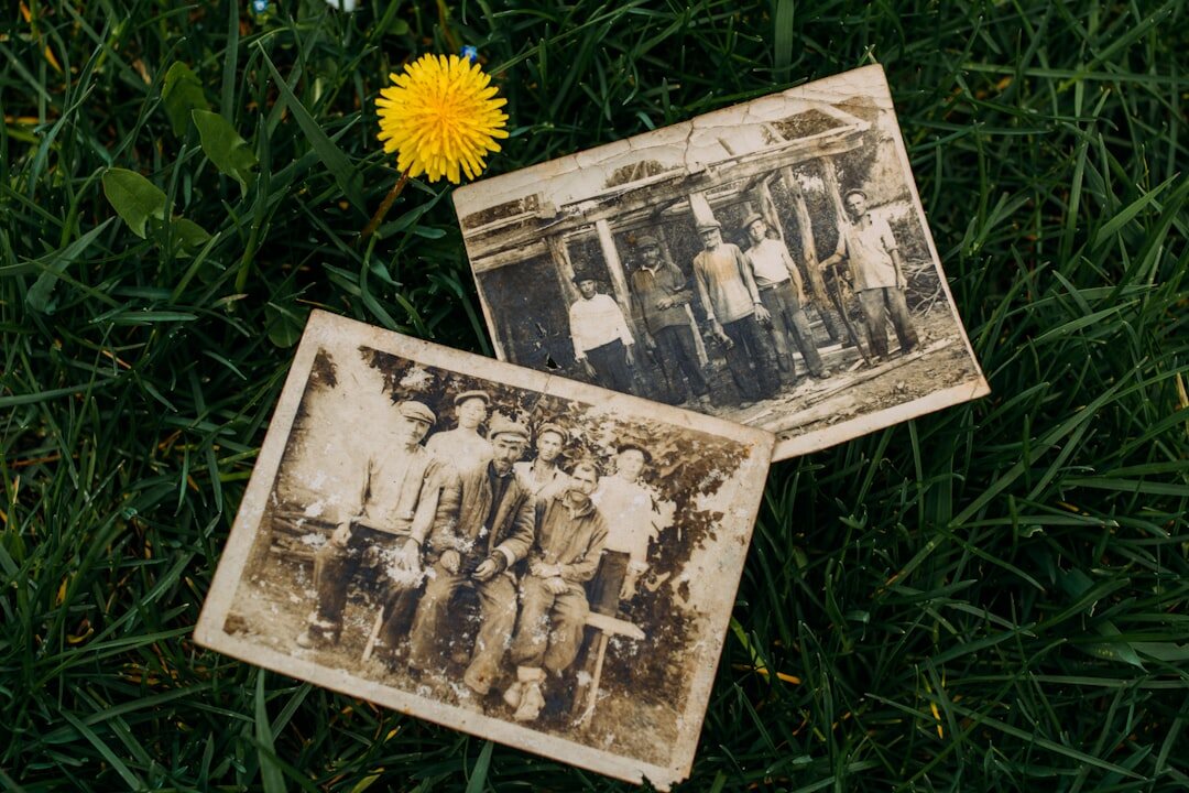 family looking at old photos